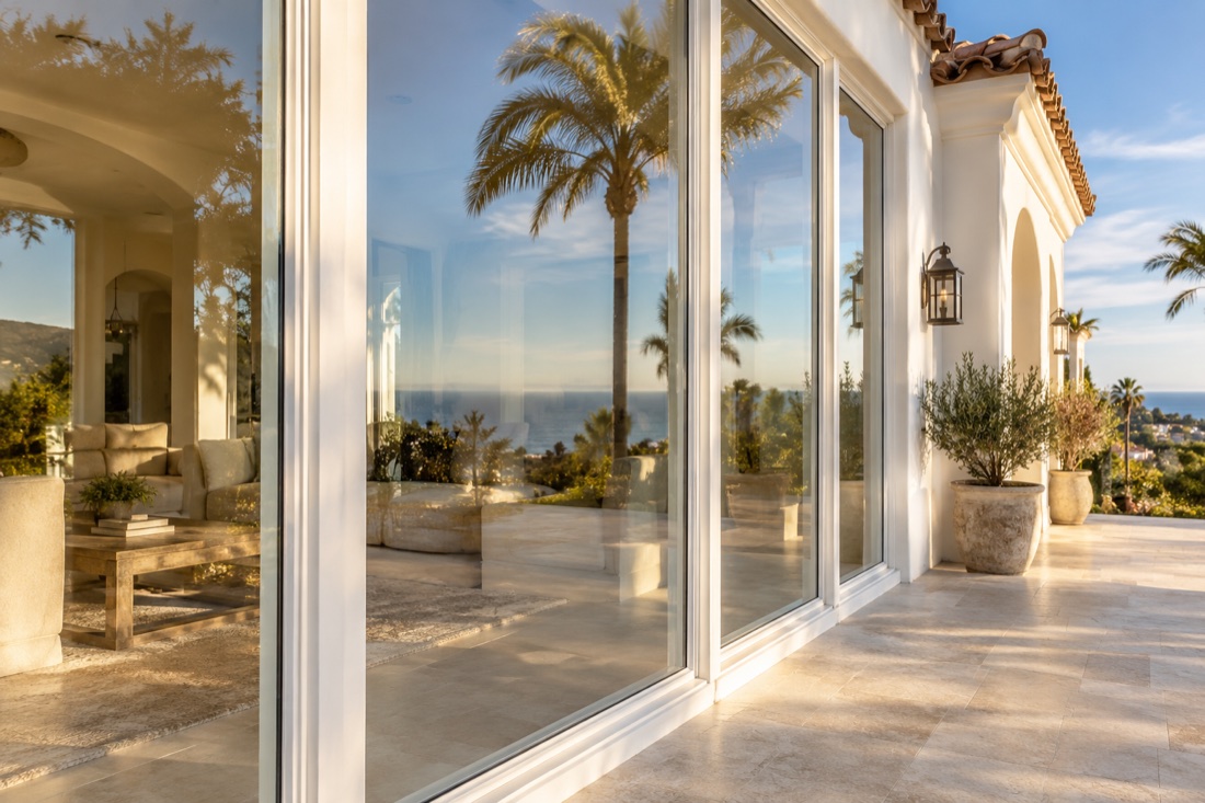 Clear exterior windows on a sunny coastal home